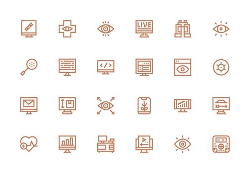 Monitor Icon Set with 24 Thick Line Line Graphics Essential Icon Collection vector