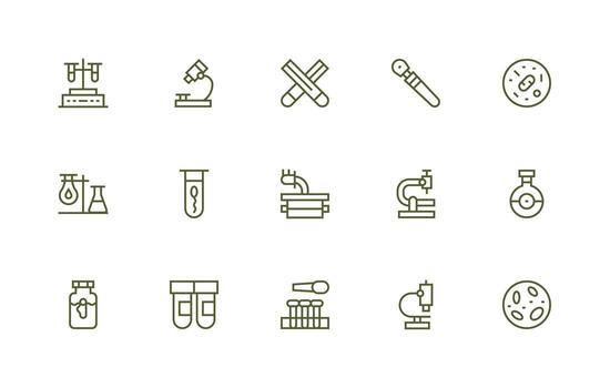 15 regular línea íconos para microscopio gráficos esencial icono conjunto para equipos vector