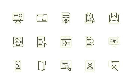 15 Regular Line Style Icons from Retrieve Collection Icon Set for Apps vector