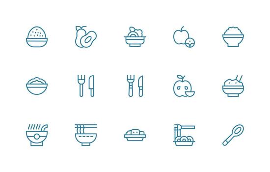 Eating Design Icons featuring 15 in Regular Line Style Neat Icon Set vector