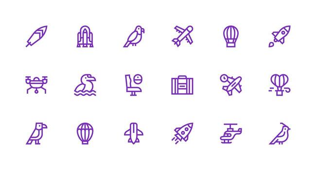 Flight Design Icons featuring 18 in Strong Stroke Line Style Icon Set for Web vector