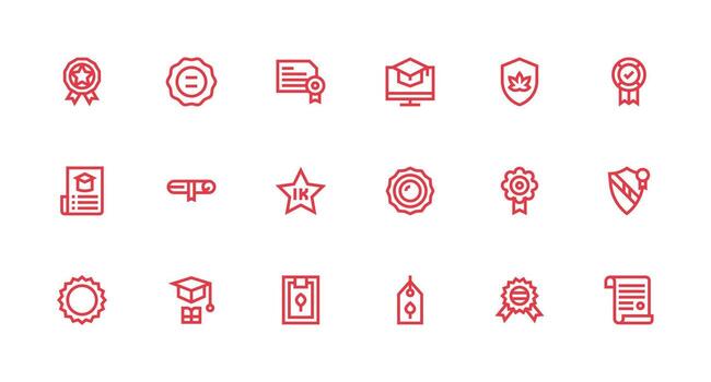 Certification Icon Set with 18 Strong Stroke Line Graphics Reusable Icon Set vector