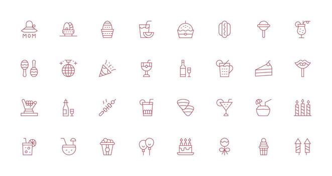 Thin Line Style Party Icons with 32 Vectors Scalable Icons for Cross-Platform Interfaces