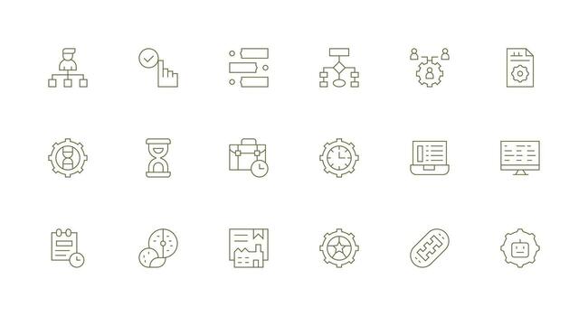 18 mínimo línea íconos para flujo de trabajo gráficos estilo icono conjunto vector