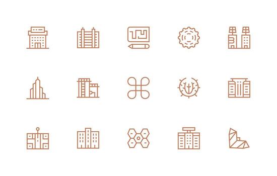 15 íconos para complejo en regular línea formato icono colección conjunto vector