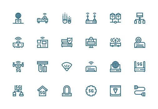 enrutador icono conjunto con 24 grueso línea línea gráficos detallado icono colección para diseño sistemas vector