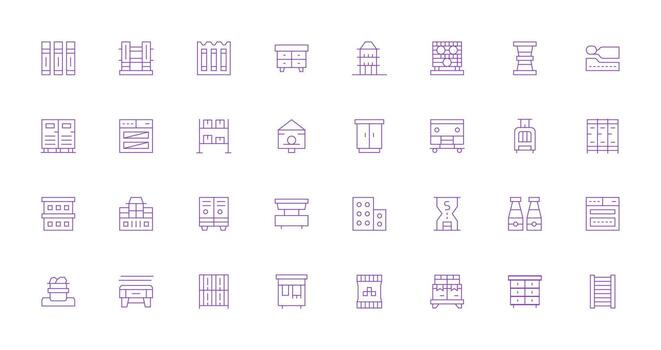 Thin Line Style Storage Unit Icons with 32 Vectors Web Icon Collection