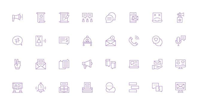 Message including 32 Thin Line Illustrations Theme-Based Icon Pack vector
