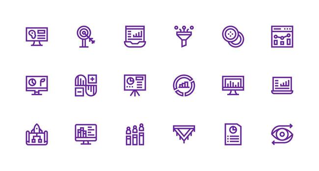 Strong Stroke Line Icons from Visualization Set with 18 Vectors Essential Icon Set for Teams