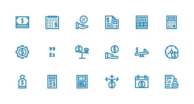 Strong Stroke Line Icons from Cost Set with 18 Vectors Essential Icons for Rapid UI Building
