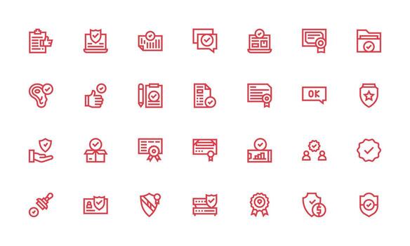 Validated Icon Collection with 28 Bold Line Designs Web and App Icon Pack Collection vector