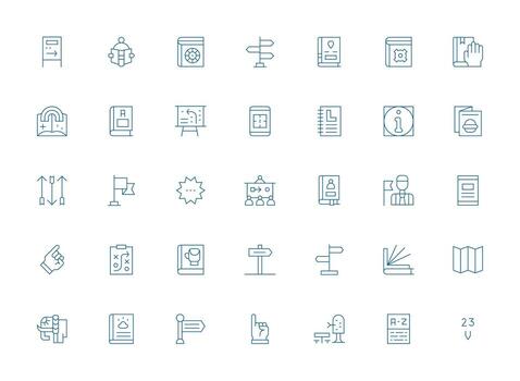 guía icono conjunto con 35 ligero línea gráficos lleno icono biblioteca para ui diseñadores vector