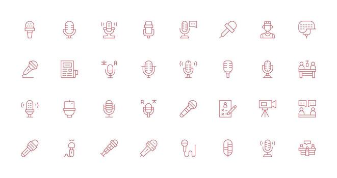 32 íconos para entrevista en Delgado línea formato multi-estilo icono colección vector