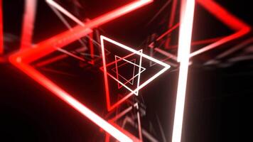 röd och vit neon lysande abstrakt trogen triangel tunnel bakgrund vj slinga i 4k video