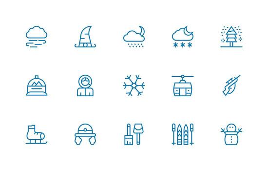 Snow Design Icons featuring 15 in Regular Line Style All Device Compatible Icon Set vector