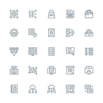 Database featuring 25 Icons in Medium Stroke Outline Design Icon Pack for UI vector