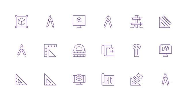Cad Set with 18 Minimal Line Icons Clean Icon Set Icon Pack for UI Projects vector