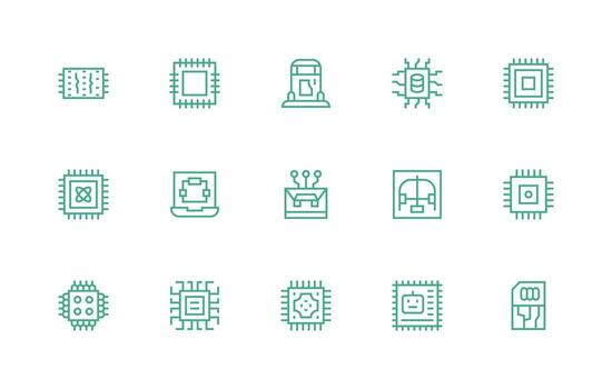15 Regular Line Designs for Microchip Icons Basic Icon Series vector