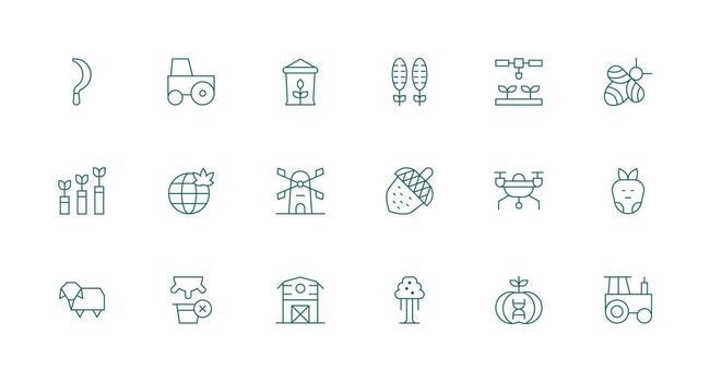 Agriculture Icon Collection with 18 Minimal Line Designs Complete Icon Bundle for Web Design vector