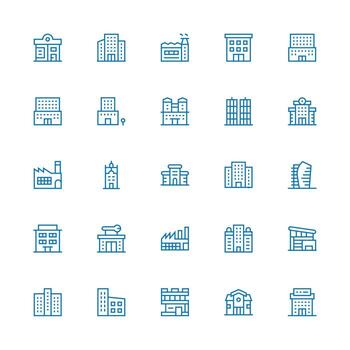 Commercial Building featuring 25 Icons in Medium Stroke Outline Design Scalable Icons for Cross-Platform Interfaces vector