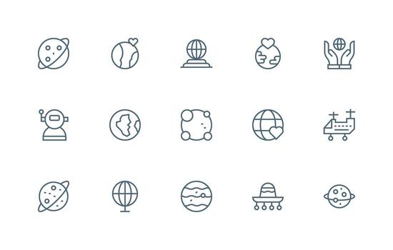 15 planeta íconos en regular línea estético núcleo icono colección para diario Tareas vector