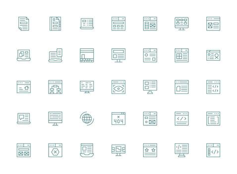 Webpage Visual Pack containing 35 Light Line Icons Quick Access Icons for UI Development vector