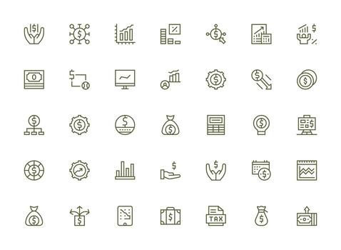 35 Regular Clean Line Vectors for Revenue Theme Icons Built for Visual Consistency Pack