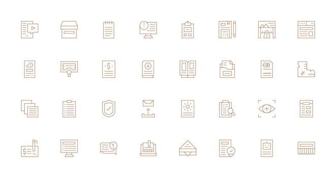 documento icono conjunto con 32 Delgado línea gráficos icono conjunto para proyectos vector