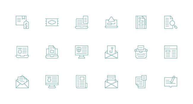 18 íconos para digital documento en mínimo línea formato web y aplicación icono paquete colección vector