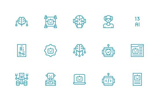 15 máquina aprendizaje íconos en regular línea estético ui icono conjunto vector