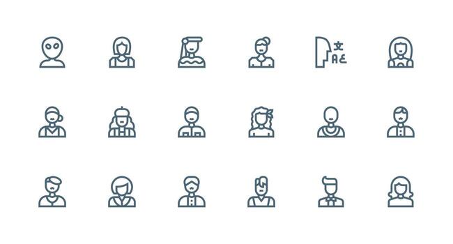 Strong Stroke Line Style Avatar Icons with 18 Vectors Web Icon Collection