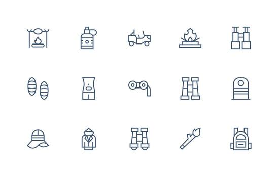 15 Regular Line Style Icons from Hiking Collection Multi-Style Icon Collection vector