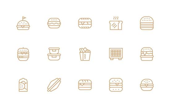 Sandwich Icon Set with 15 Regular Line Graphics UI and UX Focused Icon Collection vector