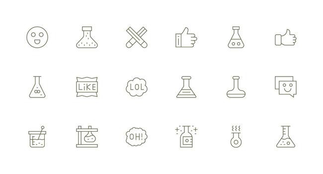 18 Reaction Icons in Minimal Line Aesthetic Lightweight Icon Series for Fast Prototypes vector