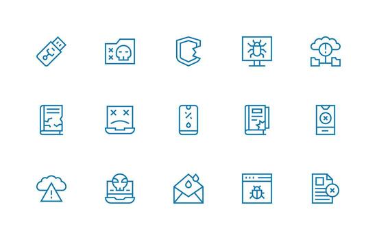 Corrupted featuring 15 Icons in Regular Line Design Reusable Icon Set vector