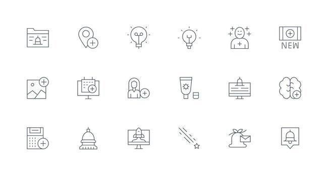 18 Minimal Line Icons for New Graphics Simple Icons for Interface and Wireframes vector