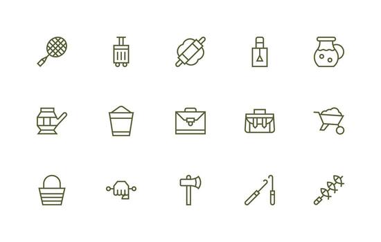 Handle Icon Set with 15 Regular Line Graphics Icon Pack for UI vector