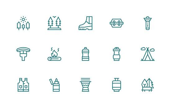 Camping Icon Collection with 15 Regular Line Designs UI and UX Focused Icon Collection vector