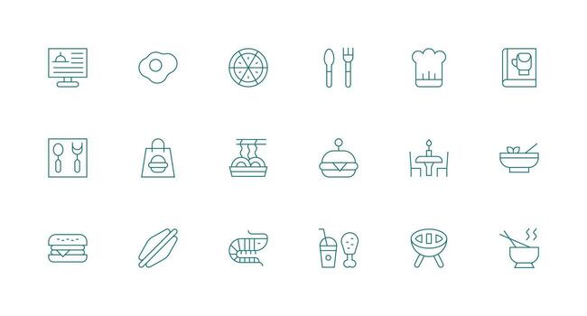 mínimo línea íconos desde comida conjunto con 18 vectores básico icono serie