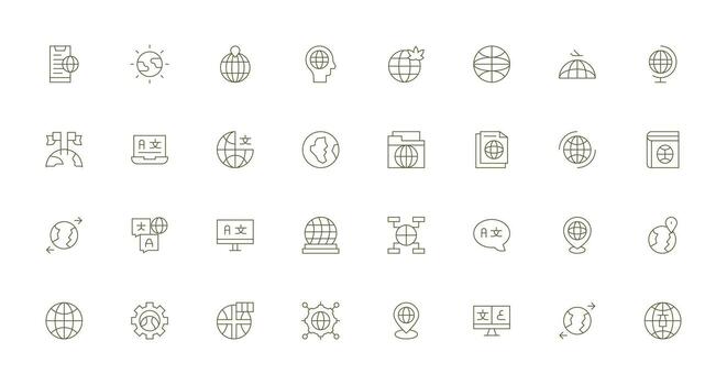 Internationalization Icon Collection with 32 Thin Line Designs Interface Icon Collection for Daily Projects vector