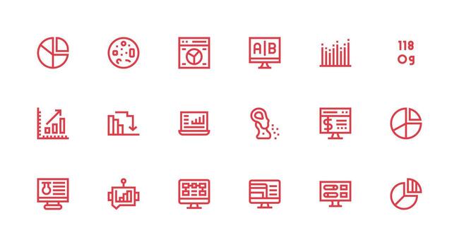 fuerte carrera línea estilo datos visualización íconos con 18 vectores monitor icono paquete