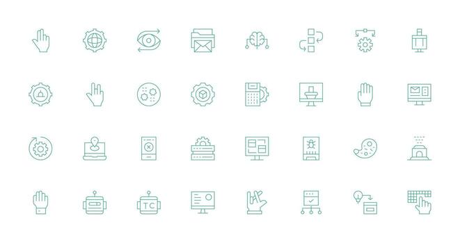 32 Delgado línea íconos para software gráficos mínimo icono conjunto para interfaz proyectos vector