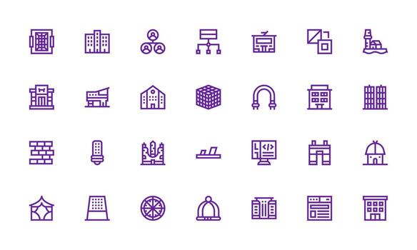 28 Icons for Structure in Bold Line Format Organized Glyph Icons for Fast Design vector