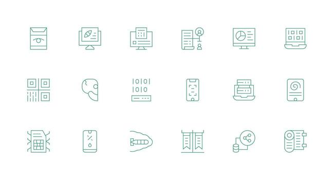 18 Minimal Line Style Icons from Digital Data Collection Simple Icons for Interface and Wireframes vector