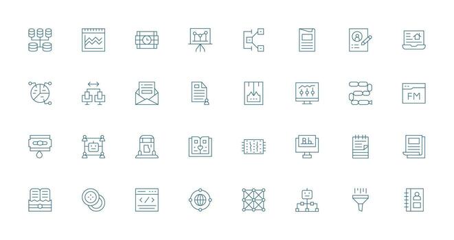 32 Delgado línea estilo íconos desde datos colección ui y ux enfocado icono colección vector