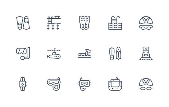 15 Regular Line Icons for Diving Graphics Functional Icon Series vector