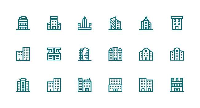 Modern Architecture Icon Collection with 18 Strong Stroke Line Designs Interface Icons for Daily Use vector