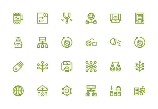 24 íconos para datos transferir en grueso línea línea formato básico icono serie vector