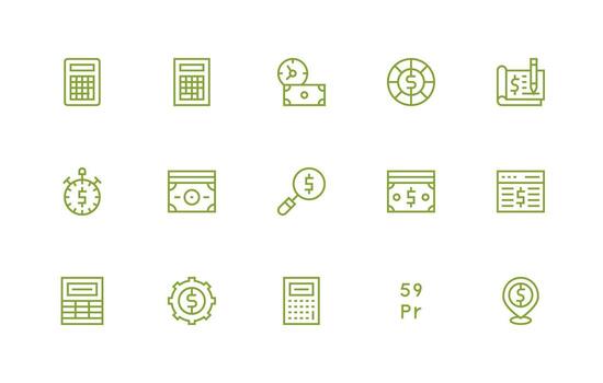 Cost Design Icons featuring 15 in Regular Line Style All Device Compatible Icon Set vector