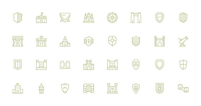 32 Delgado línea íconos para fortaleza gráficos rápido acceso íconos para ui desarrollo vector